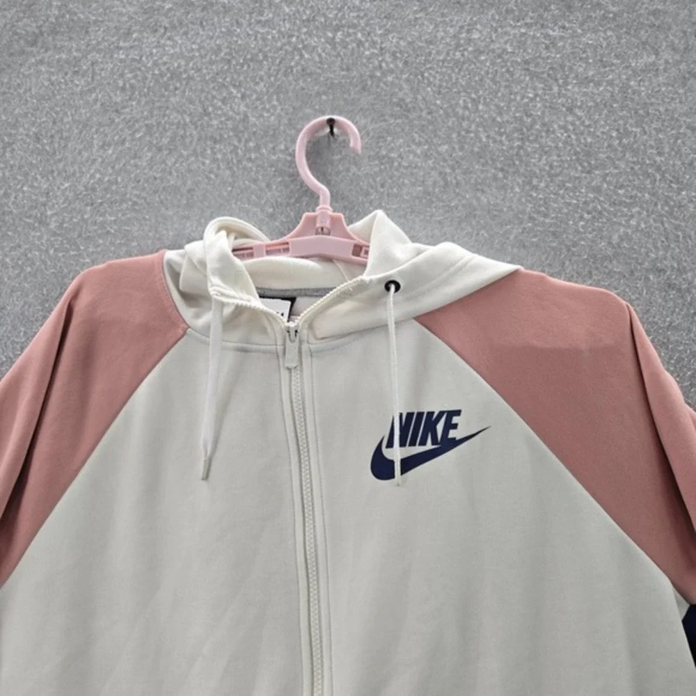 Nike Women‎  Hoodie XL White Colorblock Swoosh AR6215-133 Logo Zipper READ